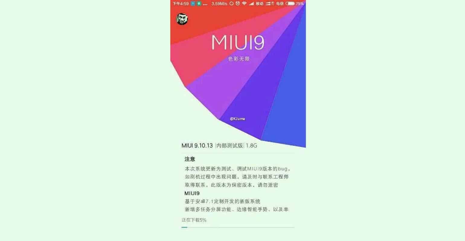 Screenshot MIUI 9 update