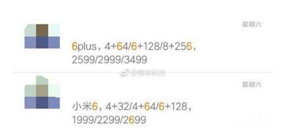 Xiaomi Mi 6 en Mi 6 Plus prijzen en modellen
