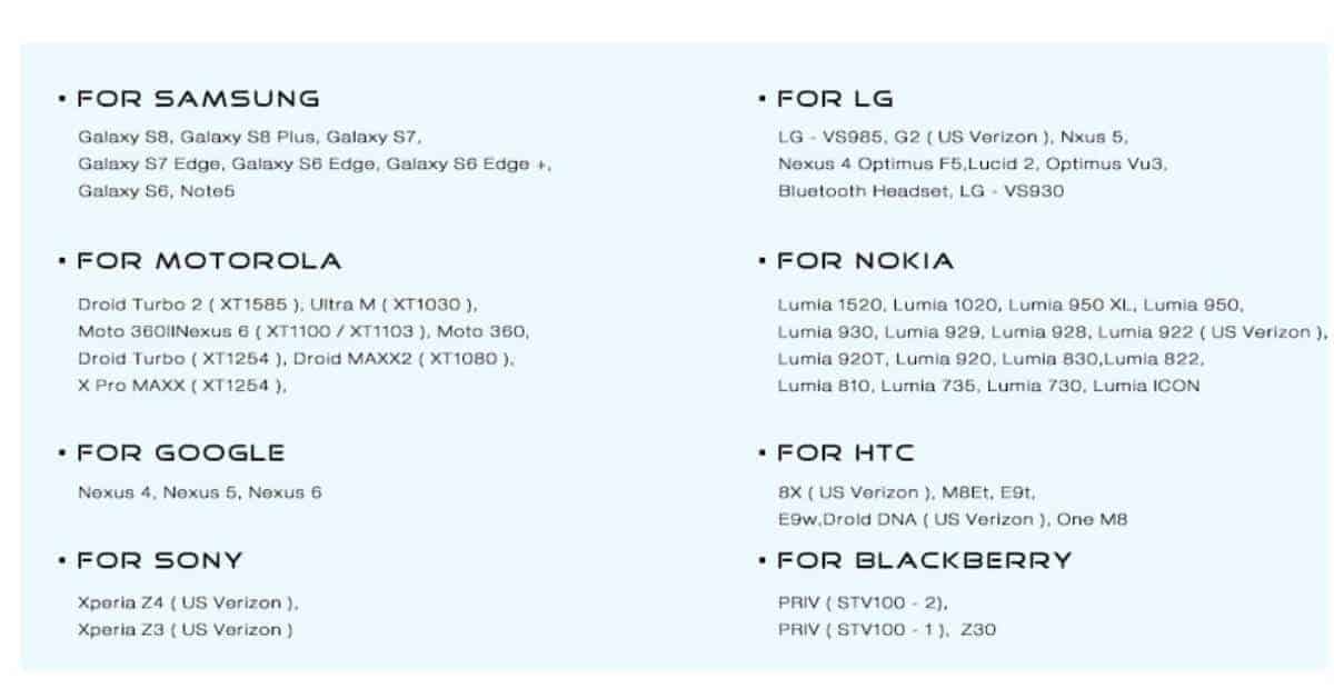 De Xiaomi universele oplader fast charge editie kun je gebruiken met de volgende toestellen