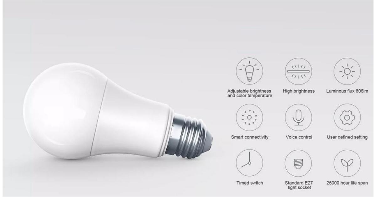 Xiaomi smart led lamp met belangrijkste specificaties.